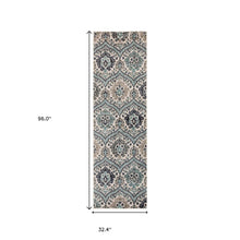 8' Ivory Blue And Gray Floral Stain Resistant Runner Rug