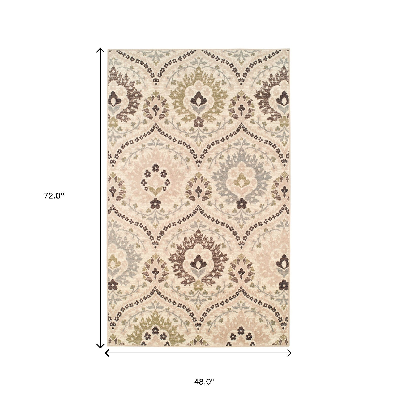 4' X 6' Ivory Gray And Olive Floral Stain Resistant Area Rug
