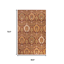 4' X 6' Red Gold And Olive Floral Stain Resistant Area Rug