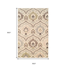 5' X 8' Ivory Gray And Olive Floral Stain Resistant Area Rug