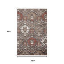 5' X 8' Rust Floral Stain Resistant Area Rug