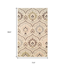 6' X 9' Ivory Gray And Olive Floral Stain Resistant Area Rug