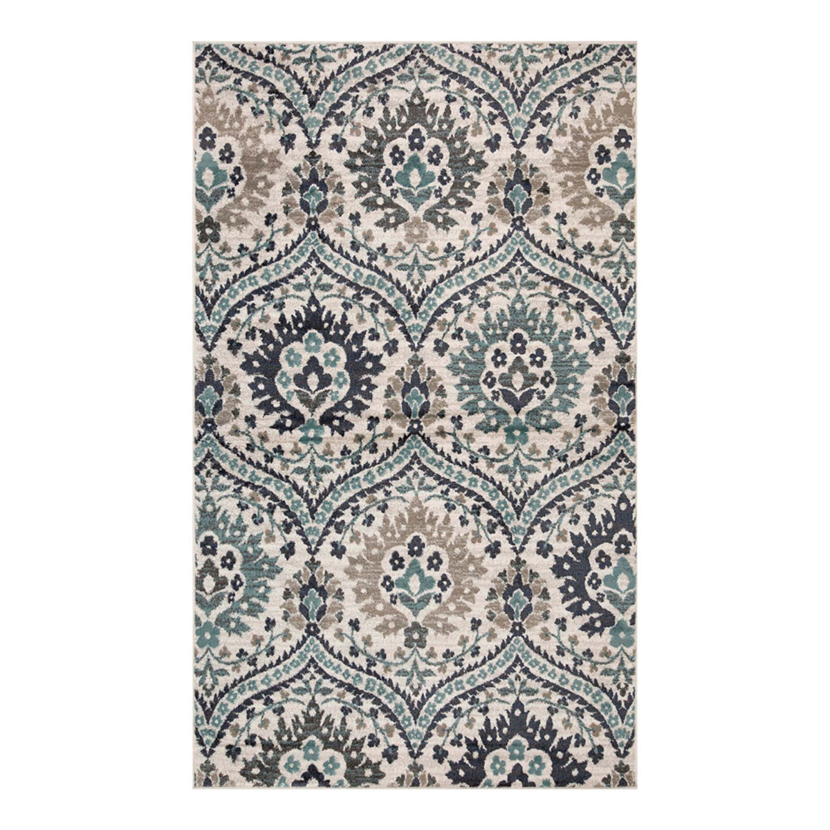 8' X 10' Ivory Blue And Gray Floral Stain Resistant Area Rug