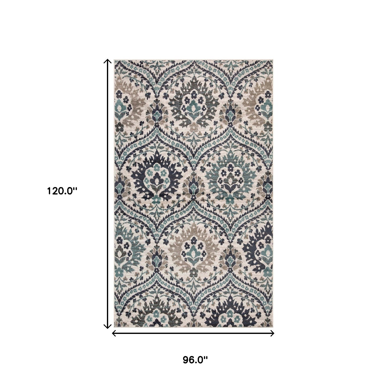 8' X 10' Ivory Blue And Gray Floral Stain Resistant Area Rug