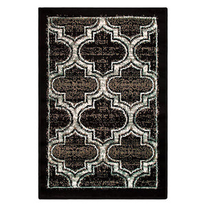 2' X 3' Black Geometric Stain Resistant Area Rug