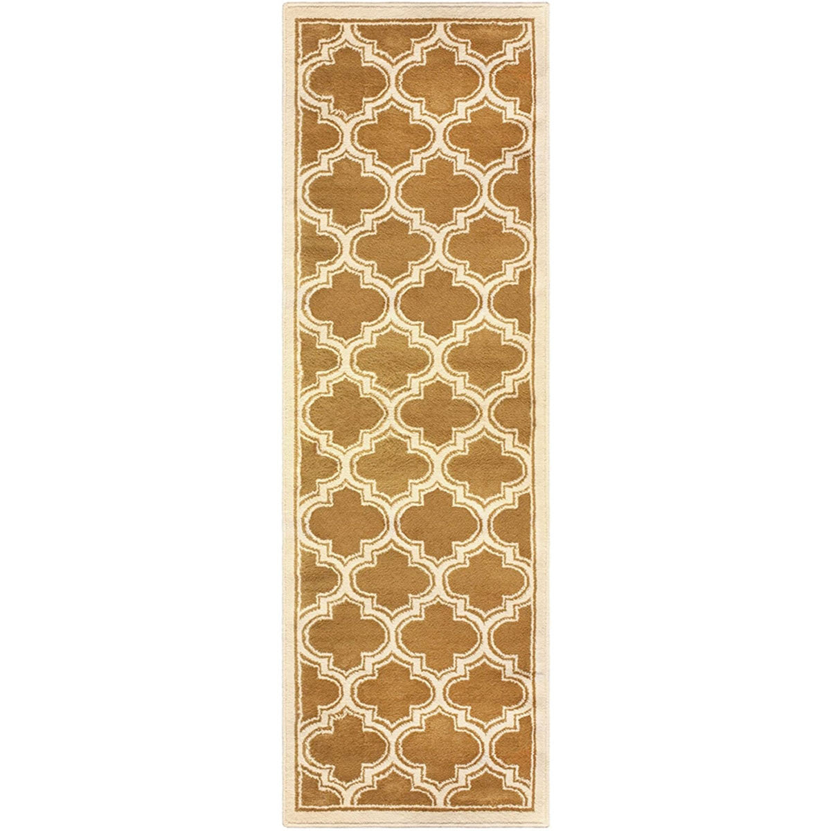 8' Apricot Brown Geometric Stain Resistant Runner Rug