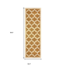 8' Apricot Brown Geometric Stain Resistant Runner Rug
