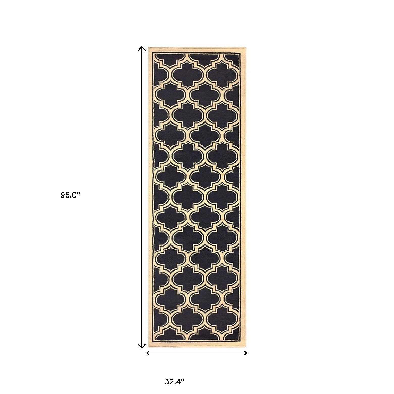 8' Dark Blue And Cream Geometric Stain Resistant Runner Rug
