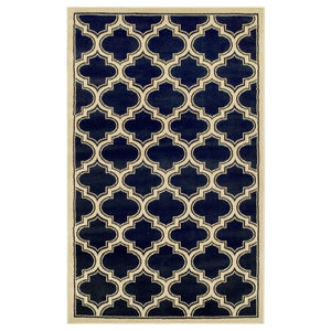 5' X 8' Dark Blue And Cream Geometric Stain Resistant Area Rug
