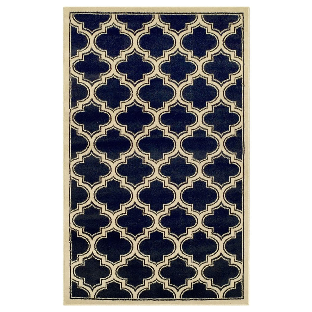 8' X 10' Dark Blue And Cream Geometric Stain Resistant Area Rug