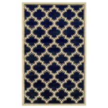 8' X 10' Dark Blue And Cream Geometric Stain Resistant Area Rug