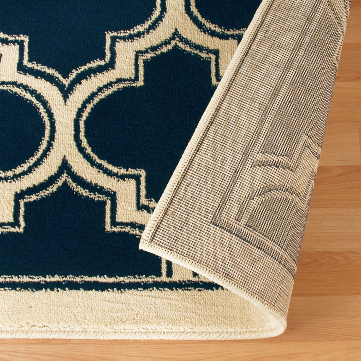 8' X 10' Dark Blue And Cream Geometric Stain Resistant Area Rug