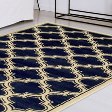 8' X 10' Dark Blue And Cream Geometric Stain Resistant Area Rug