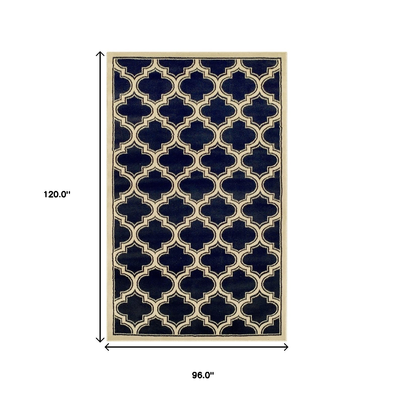 8' X 10' Dark Blue And Cream Geometric Stain Resistant Area Rug