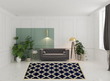 8' X 10' Dark Blue And Cream Geometric Stain Resistant Area Rug