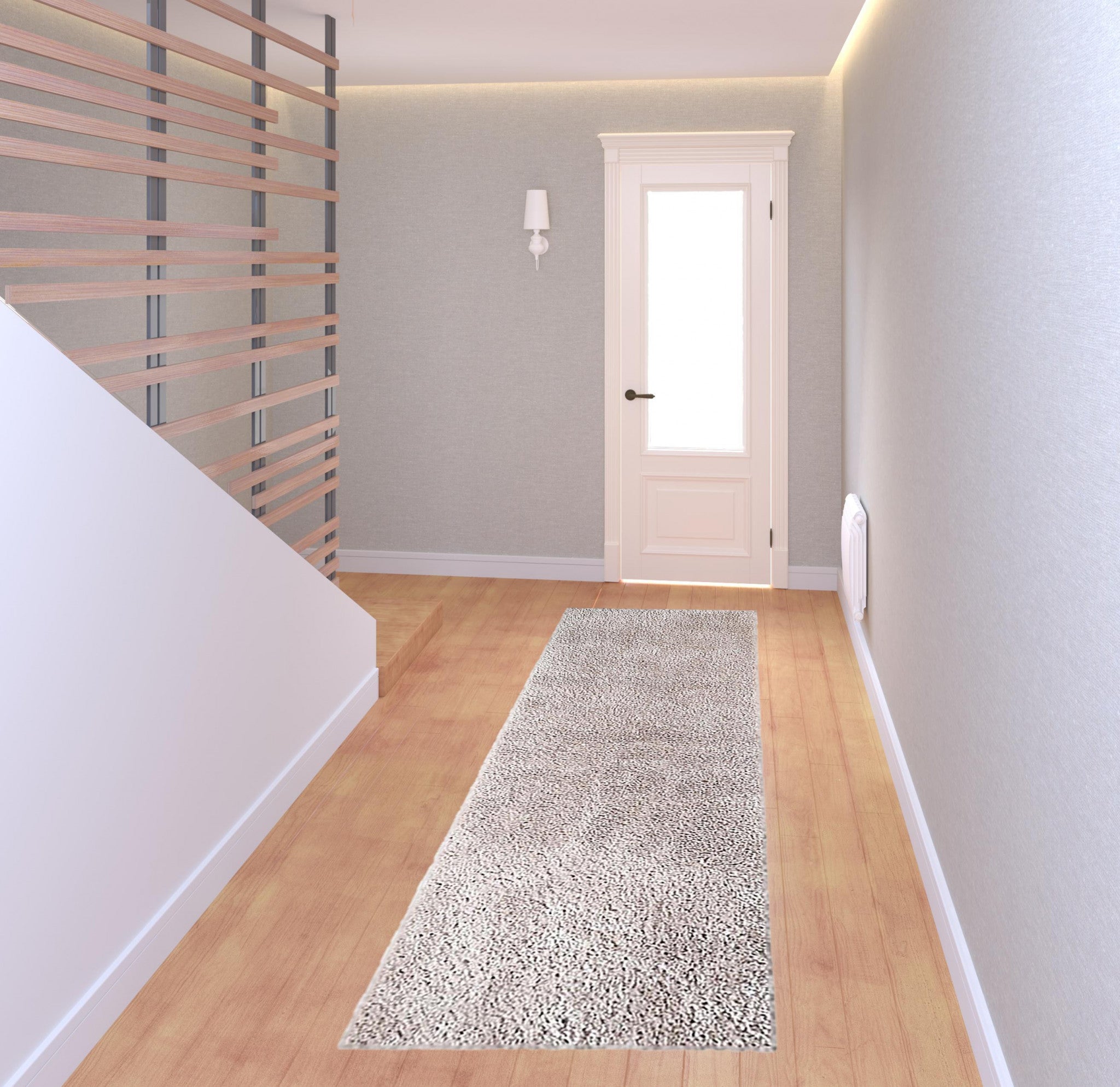 8' Beige Shag Stain Resistant Runner Rug