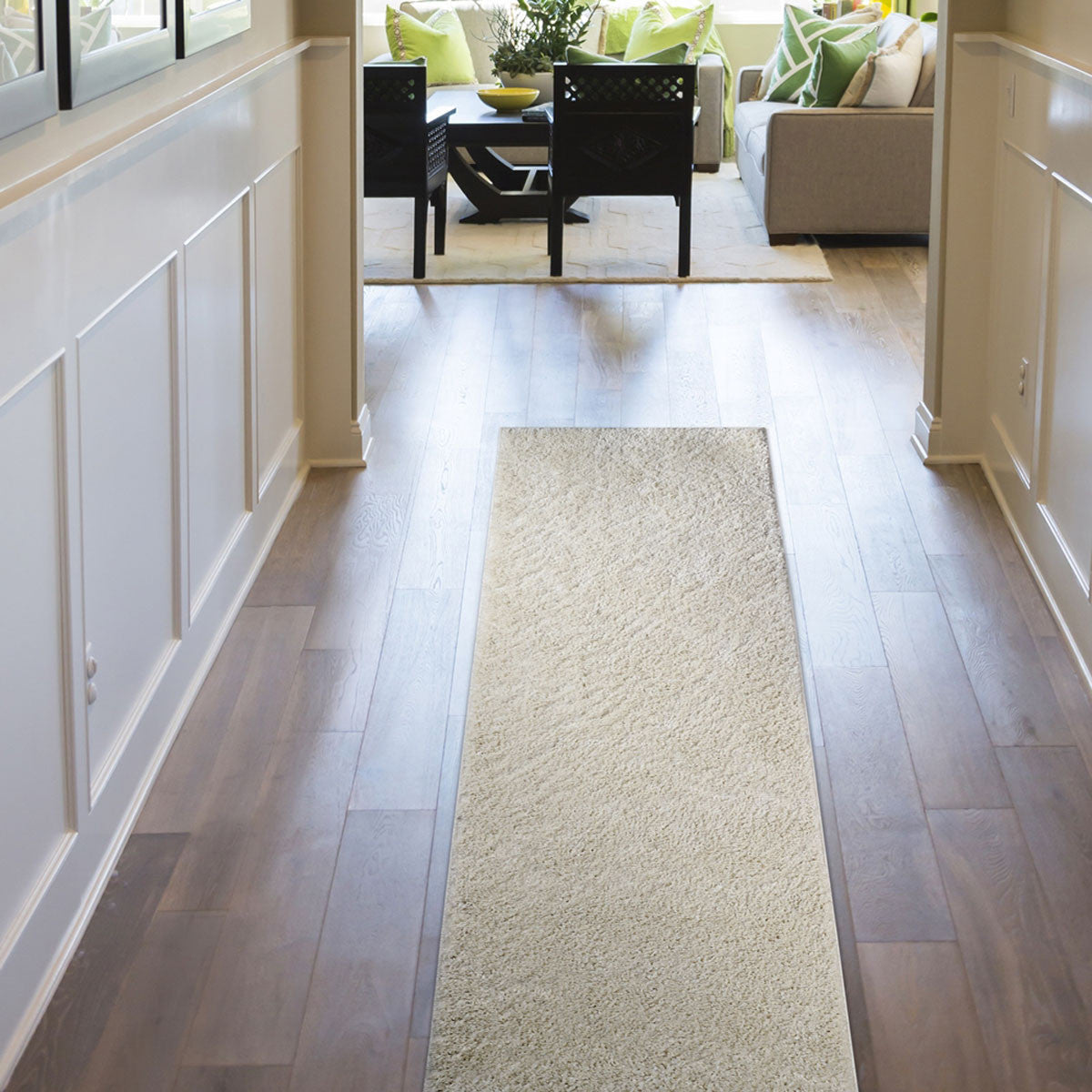 8' Ivory Shag Stain Resistant Runner Rug