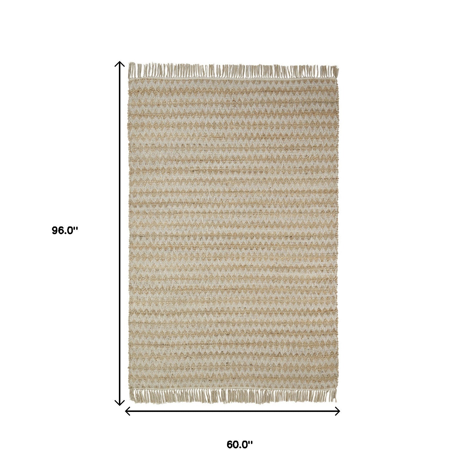 5' X 8' Cream Chevron Hand Woven Stain Resistant Area Rug With Fringe