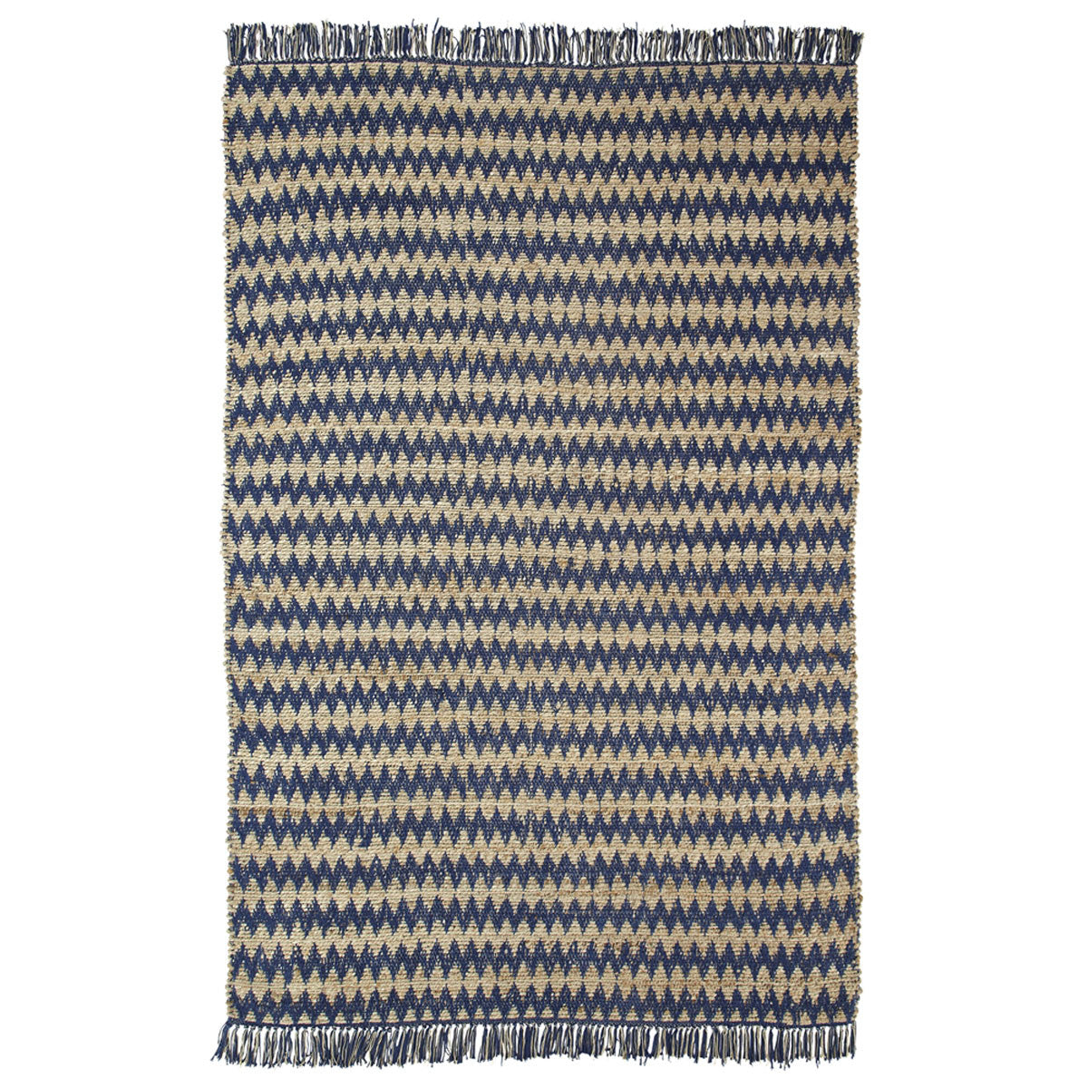 5' X 8' Navy Peony Chevron Hand Woven Stain Resistant Area Rug With Fringe