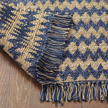 5' X 8' Navy Peony Chevron Hand Woven Stain Resistant Area Rug With Fringe