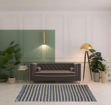 5' X 8' Navy Peony Chevron Hand Woven Stain Resistant Area Rug With Fringe