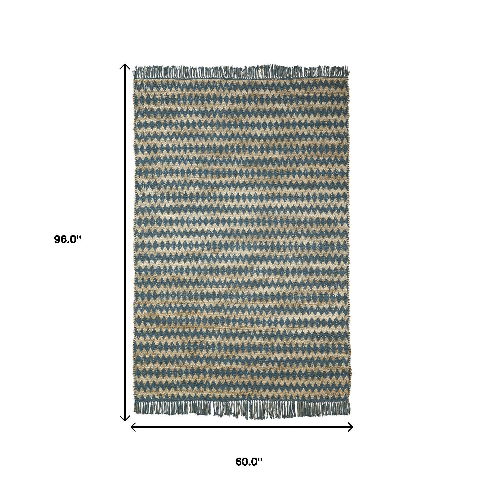 5' X 8' Teal Chevron Hand Woven Stain Resistant Area Rug With Fringe