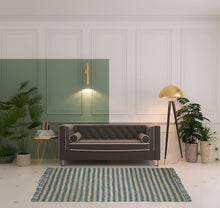 5' X 8' Teal Chevron Hand Woven Stain Resistant Area Rug With Fringe