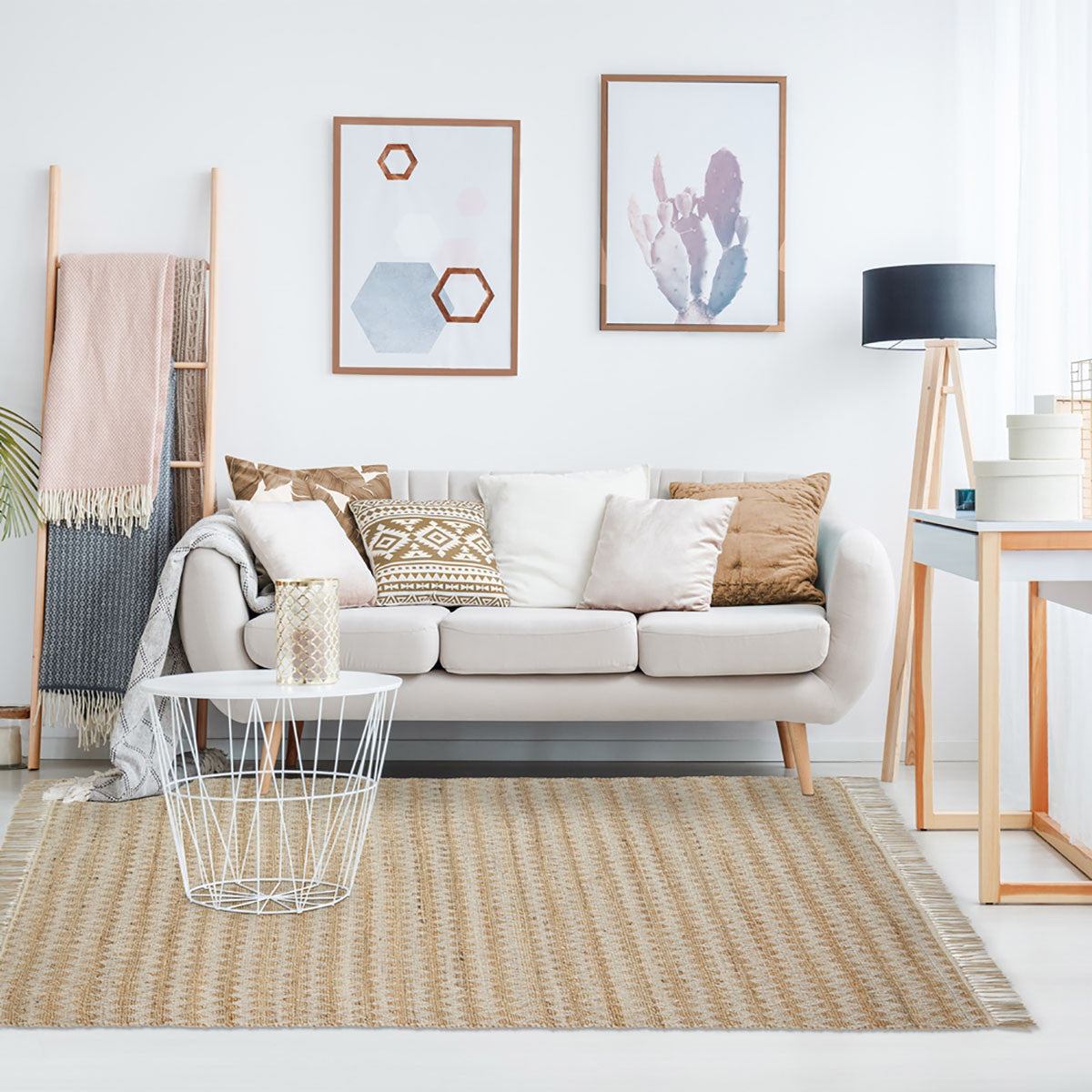 8' X 10' Cream Chevron Handmade Stain Resistant Indoor Outdoor Area Rug