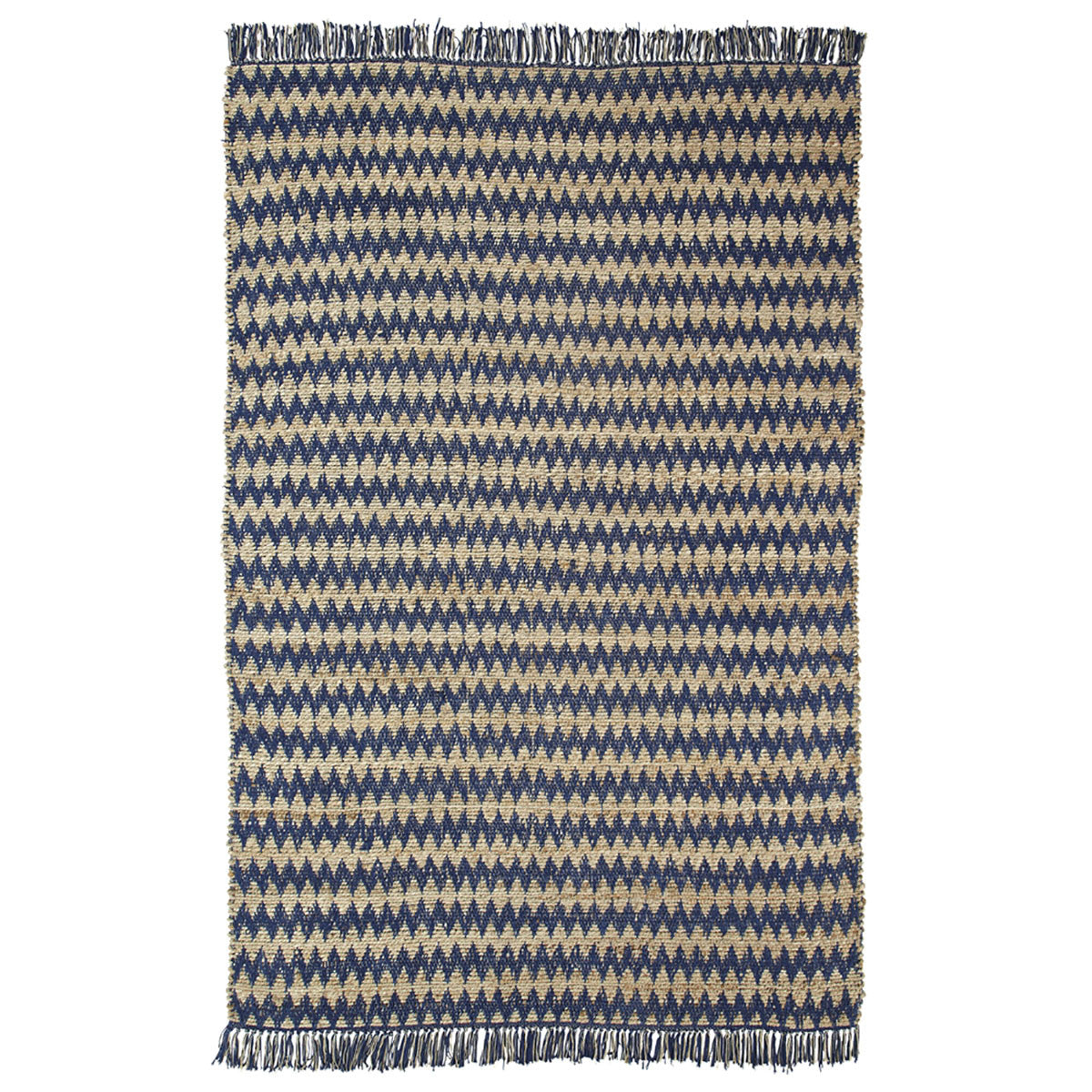 8' X 10' Navy Peony Chevron Hand Woven Stain Resistant Area Rug With Fringe