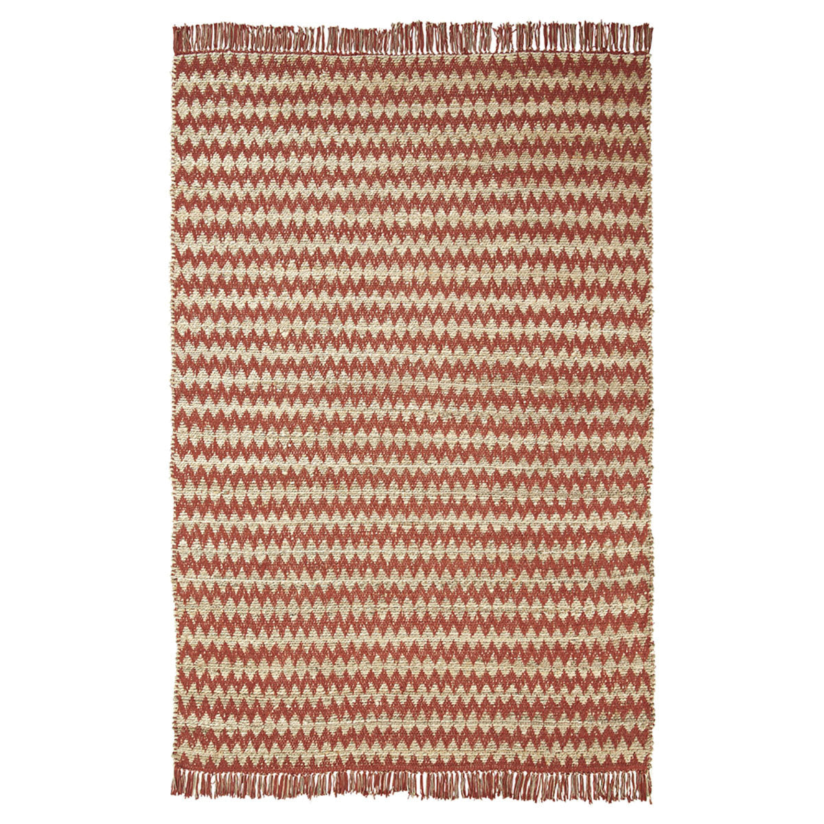 8' X 10' Terracotta Chevron Hand Woven Stain Resistant Area Rug With Fringe