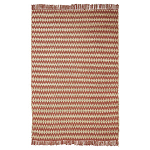 8' X 10' Terracotta Chevron Hand Woven Stain Resistant Area Rug With Fringe