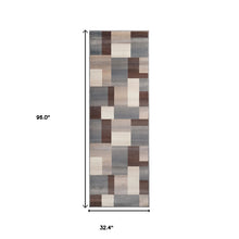 8' Grey Patchwork Power Loom Stain Resistant Runner Rug