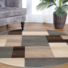 8' Round Grey-Brown Round Patchwork Power Loom Stain Resistant Area Rug