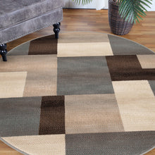 8' Round Grey-Brown Round Patchwork Power Loom Stain Resistant Area Rug