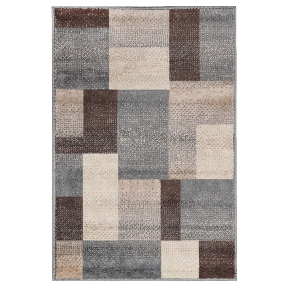9' X 12' Grey Patchwork Power Loom Stain Resistant Area Rug