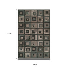 4' X 6' Color Block Beige And Teal Checkered Stain Resistant Area Rug