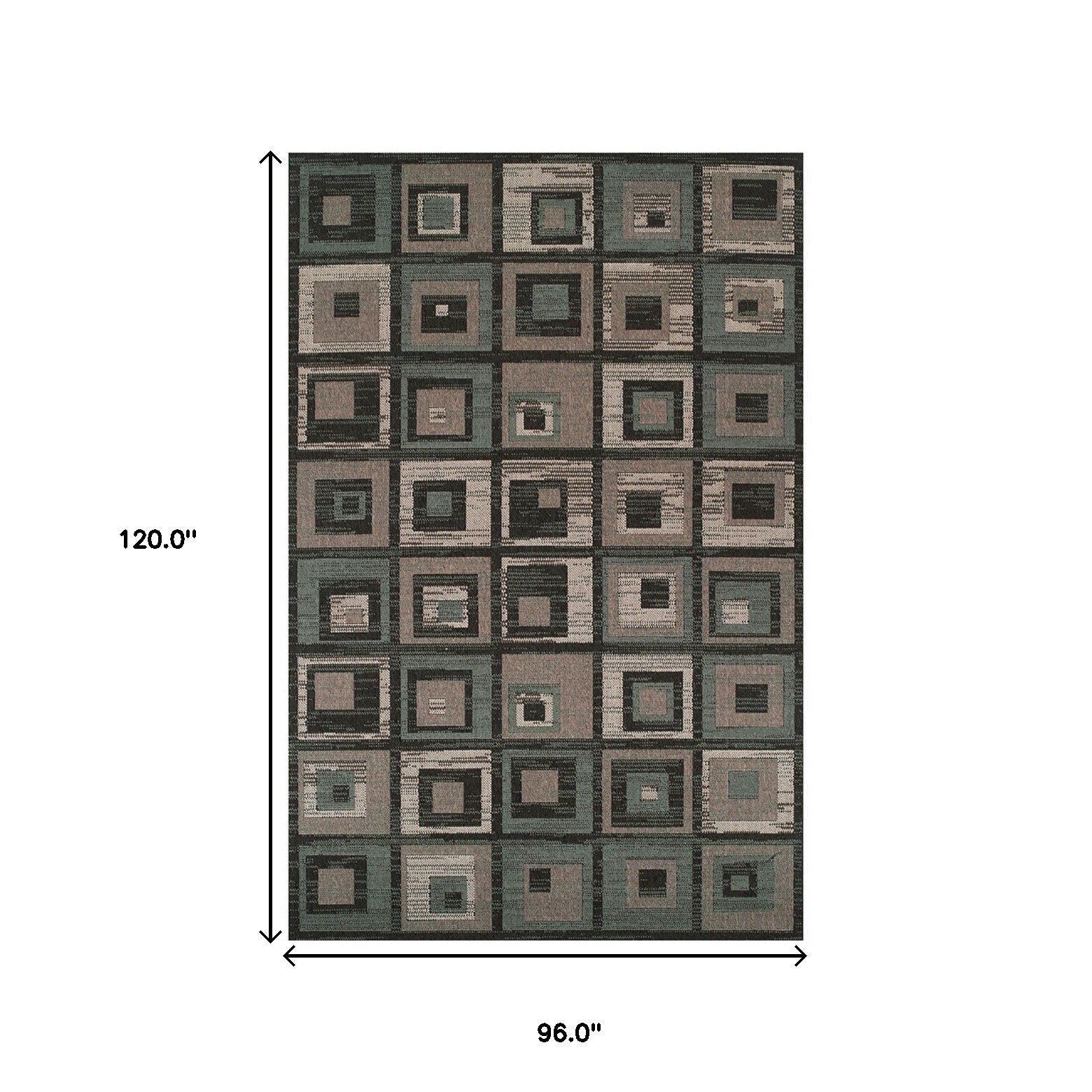 8' X 10' Color Block Beige And Teal Checkered Stain Resistant Area Rug