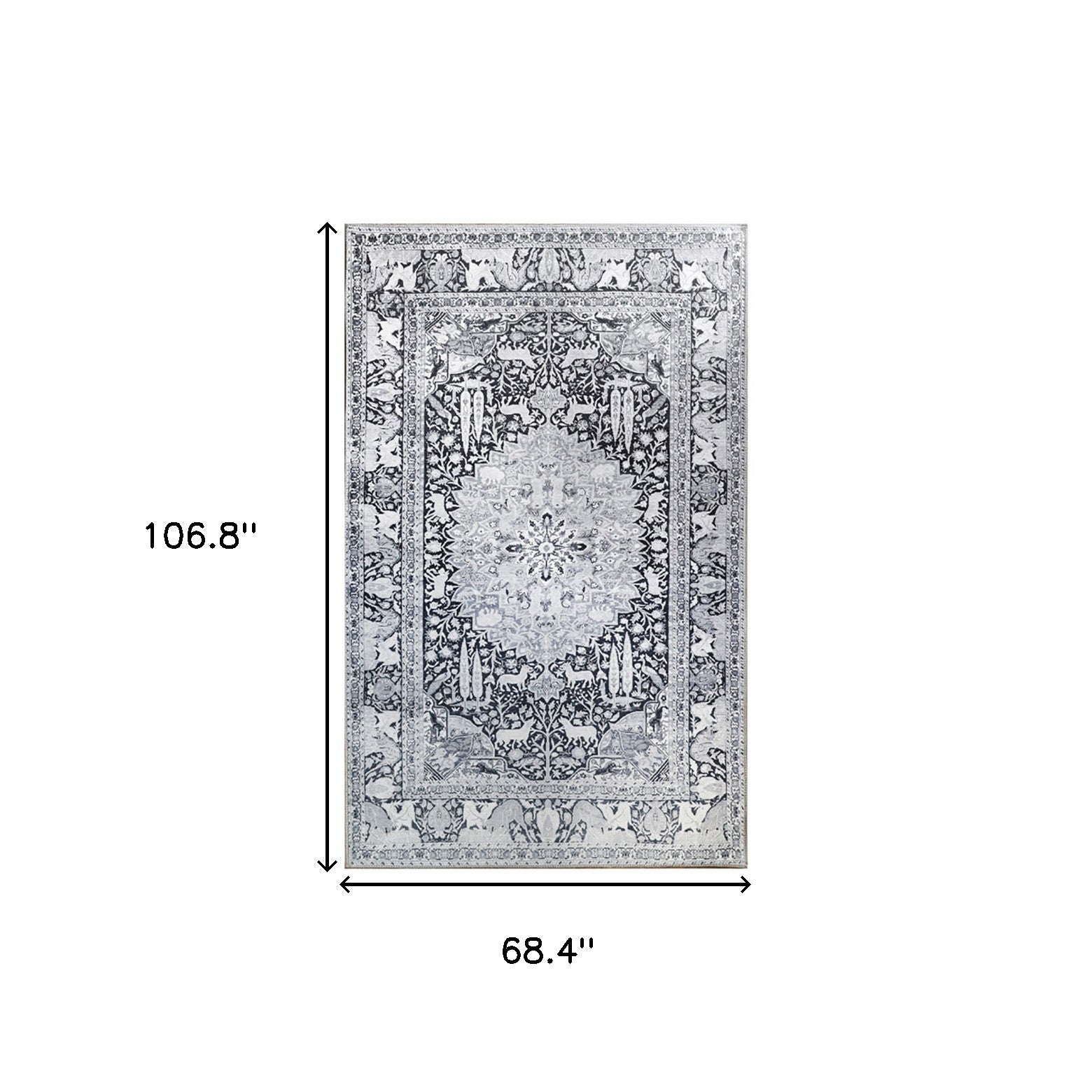 5' X 8' Charcoal Medallion Stain Resistant Area Rug