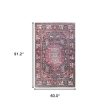 5' X 7' Garnet Red Medallion Stain Resistant Area Rug