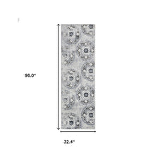 8' Silver And Gray Geometric Medallion Stain Resistant Runner Rug