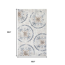 5' X 8' Ivory Geometric Medallion  Stain Resistant Area Rug