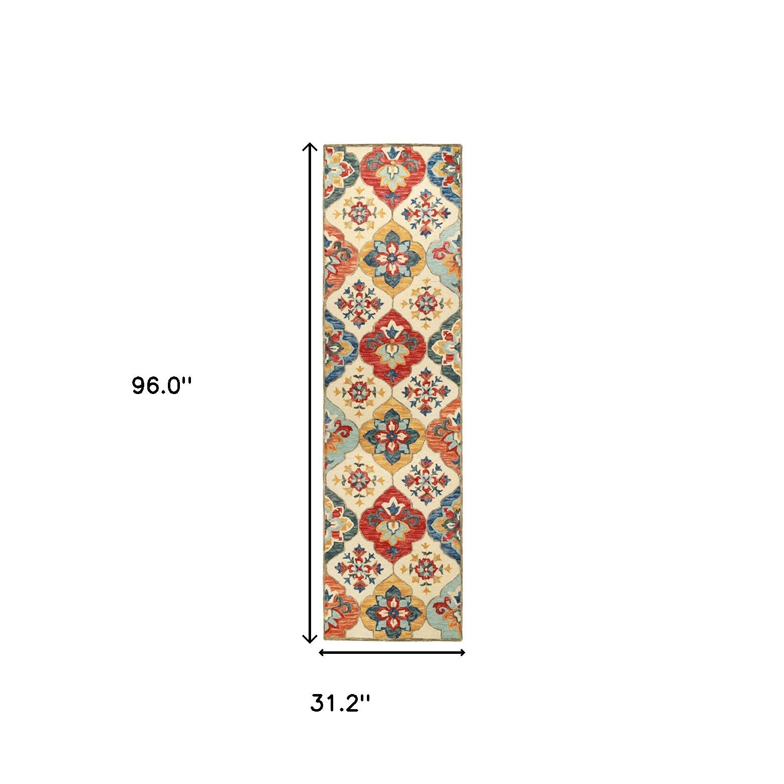 8' Cream And Rust Wool Geometric Tufted Stain Resistant Runner Rug