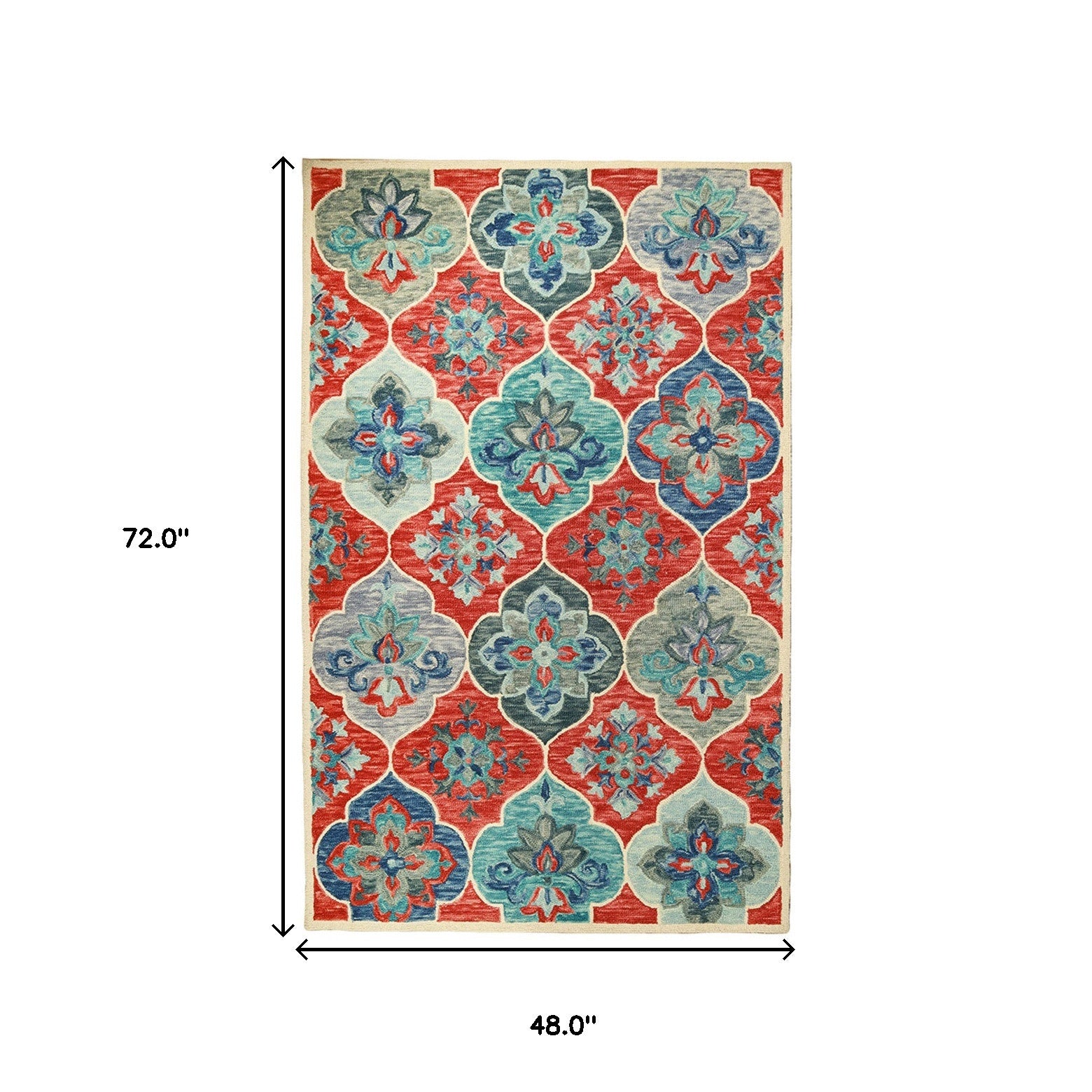 4' X 6' Blue And Rust Wool Geometric Tufted Stain Resistant Area Rug