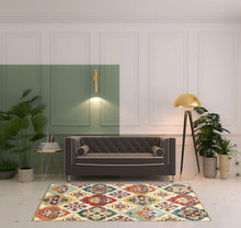 5' X 8' Cream And Rust Wool Geometric Tufted Stain Resistant Area Rug