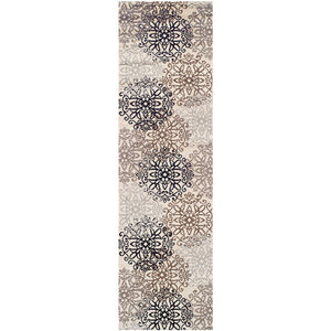 Tan Gray And Black Floral Medallion Stain Resistant Runner Rug 11'