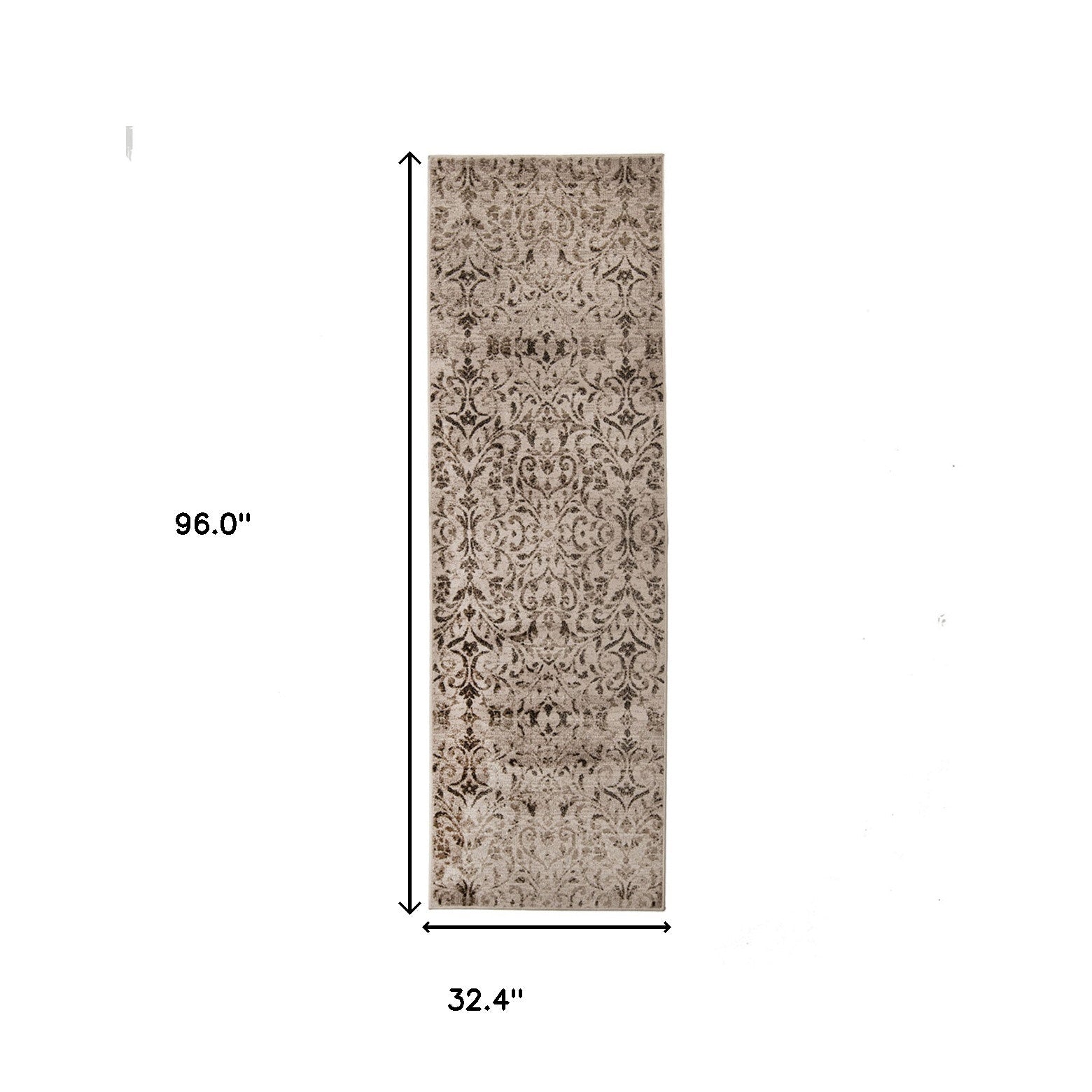 8' Bronze Floral Vines Power Loom Stain Resistant Runner Rug