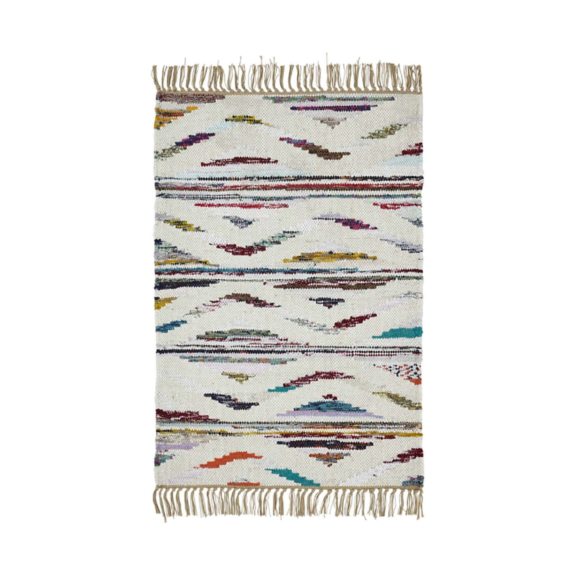 2' x 3' Ivory Orange And Blue Southwestern Area Rug With Fringe