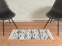 2' x 3' Ivory Orange And Blue Southwestern Area Rug With Fringe