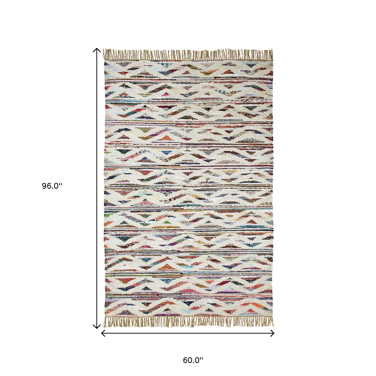 5' X 8' White And Southwest Palette Geometric Hand Woven Area Rug