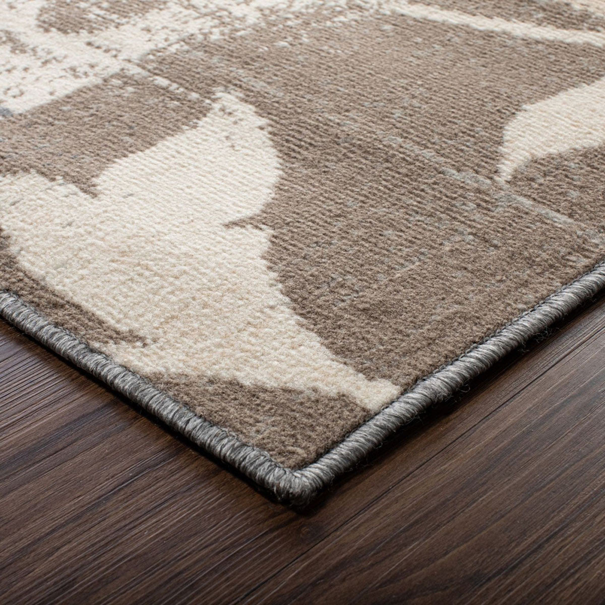 8' Ivory Gray And Olive Floral Power Loom Distressed Stain Resistant Runner Rug